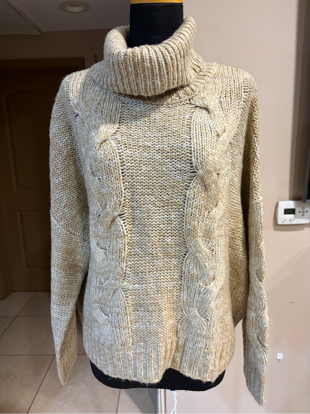 J.O.A. Beige Cable Knit Turtleneck Sweater